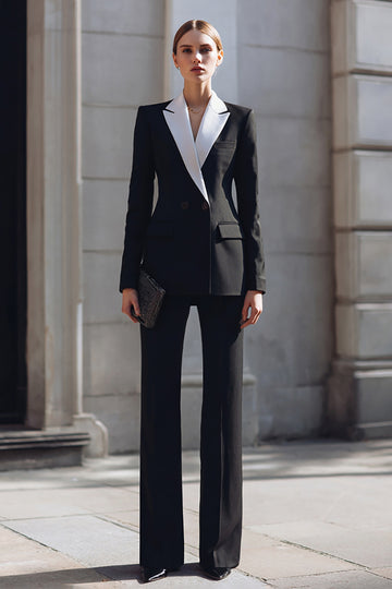 Peak Lapel Slim Fit Black and White 2-Piece Work Suit